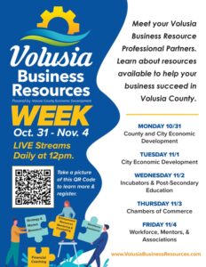 Volusia Business Resources Week Oct. 31 - Nov. 4 Live Streams Daily